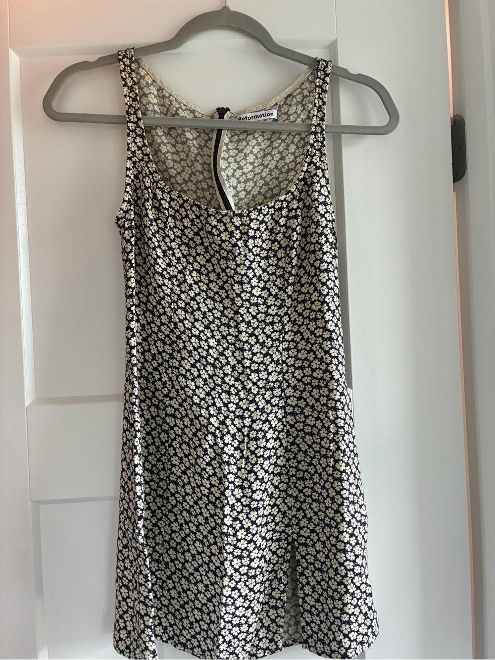 Reformation Black and Cream Mini Slip Dress